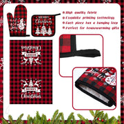 Bencailor Christmas Kitchen Linen Set, Red Truck Buffalo Plaid, 8 Pieces