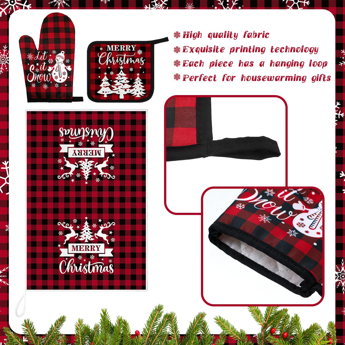 Bencailor Christmas Kitchen Linen Set, Red Truck Buffalo Plaid, 8 Pieces