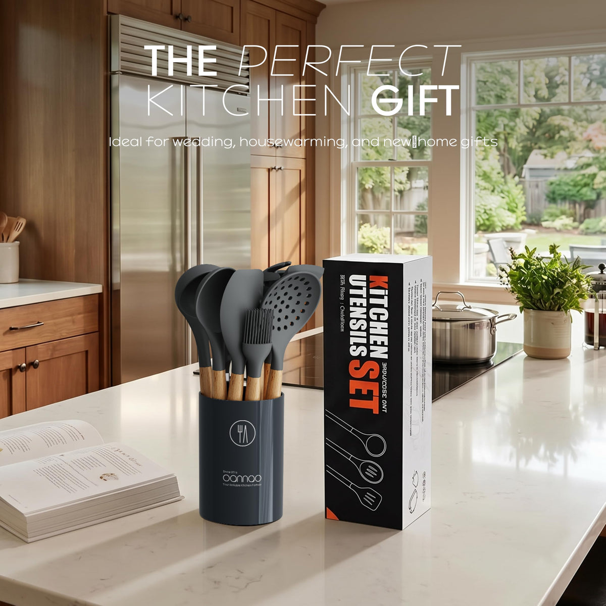 Oannao Silicone Utensil Set, Heat Resistant to 446F, Gray