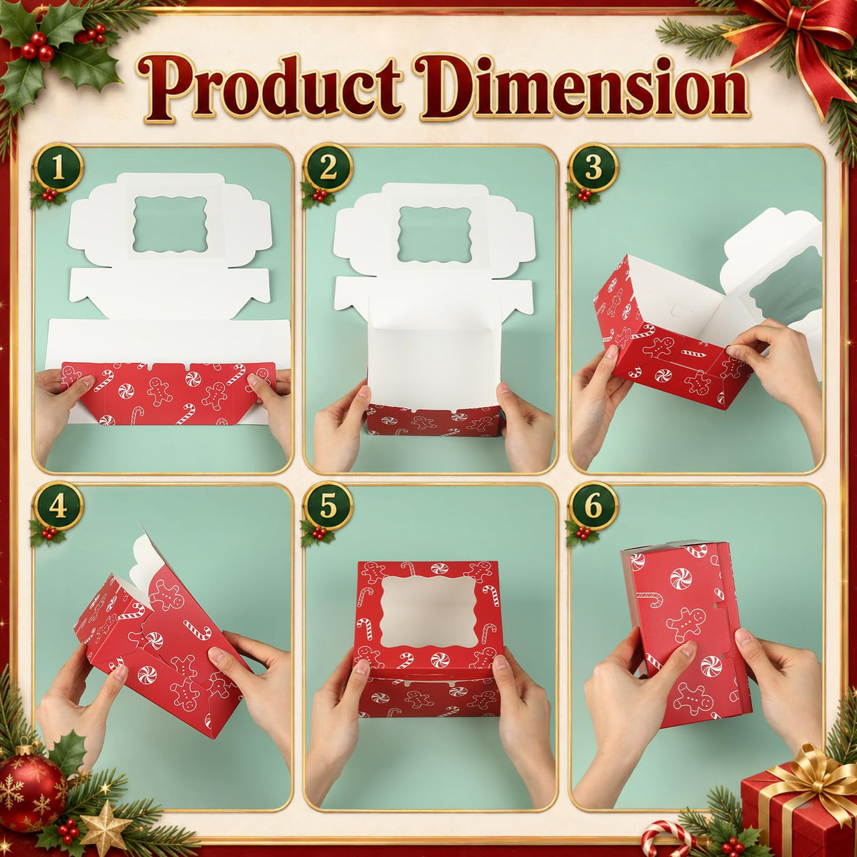 MotiMind Christmas Cookie Boxes with Window, 6x6x3 Inch, 27 Pack Multicolor