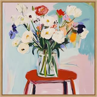 Framed Canvas Wall Art 30x30 Pure Petals No. 1 by Elara Yasna, Framed Wall Art Canvas, Abstract Artwork, Modern Decor, Large Poster Painting for Living Room, Bedroom, Bathroom, Kitchen