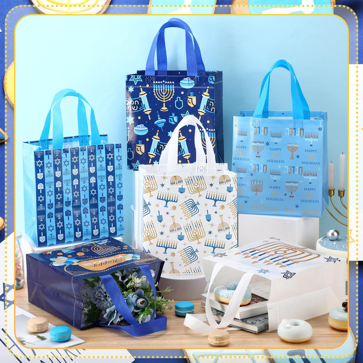 Tegeme Hanukkah Gift Bags, 9 x 8.7 x 4.3 Inches, Pack of 24