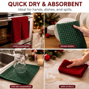 Tingjoo Waffle Weave Kitchen Towels, 4 Pack, Red Green