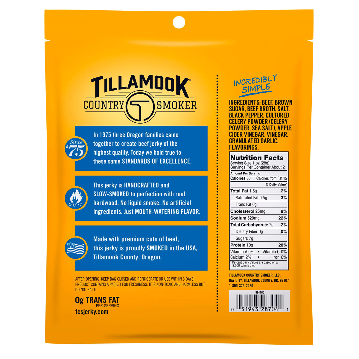 TILLAMOOK COUNTRY SMOKER Sea Salt & Cracked Pepper / 2.5 Ounce (Pack of 2) / 1 Jerky