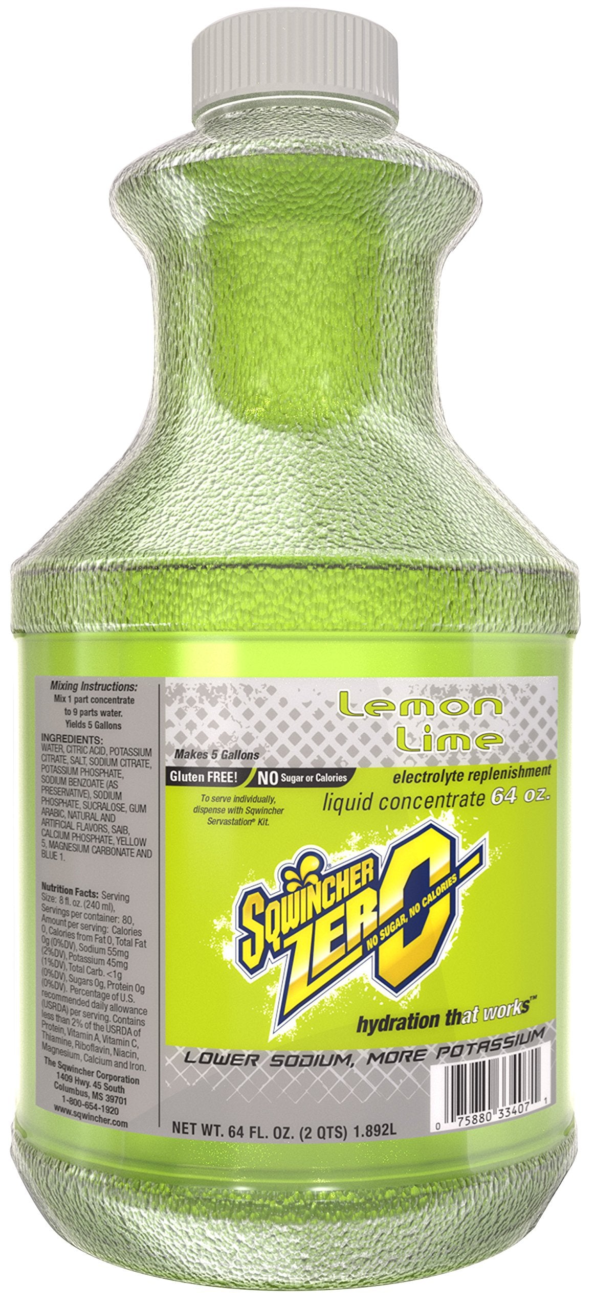 Zero Liquid Concentrate by Sqwincher – 64 Fl Oz (Pack of 6), Lemon Lime, Model 050104-LL