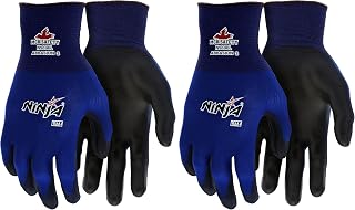 MCR Safety Small Ninja Lite 18 Gauge Black Latex Free Polyurethane Palm And Fingertips Coated Work Gloves With Blue Athletic Grade Nylon Liner And Knit Wrist (Pack of 2)