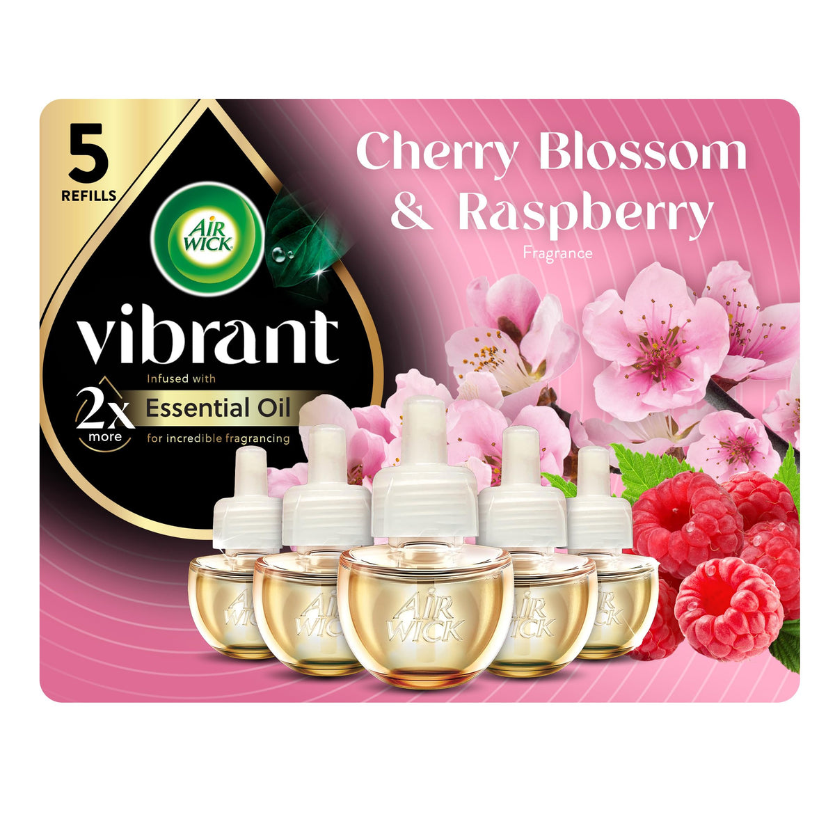Scented Oil Vibrant Refill Cherry Blossom & Raspberry 5 ct. by Air Wick – 3.38 Fl Oz (Pack of 1), Pink, Model 6233801065