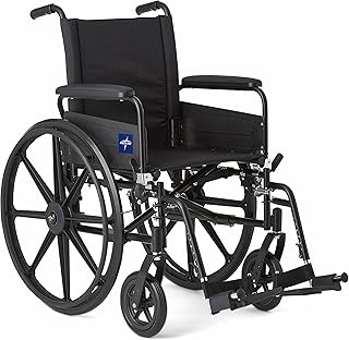 Medline Lightweight Wheelchair, Full-Length Arms and Swing-Away Footrests, 18" x 16" Seat (W x D)