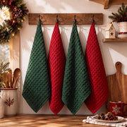 Tingjoo Waffle Weave Kitchen Towels, 4 Pack, Red Green