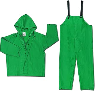 MCR Safety 3882X6 Dominator PVC/Polyester 2-Piece Rainsuit with Attached Drawstring Hood, Green, 6X-Large