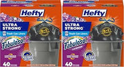 Hefty Ultra Strong 33 Gal Trash Bags, Black, Fabuloso Lavender, 40 Count (Pack of 2)