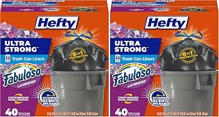 Hefty Ultra Strong 33 Gal Trash Bags, Black, Fabuloso Lavender, 40 Count (Pack of 2)