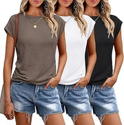 3 Pack Womens Cap Sleeve Basic T Shirts Boat Neck Tops