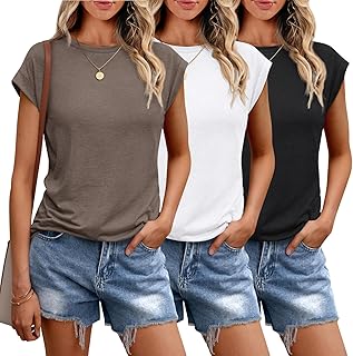 3 Pack Womens Cap Sleeve Basic T Shirts Boat Neck Tops