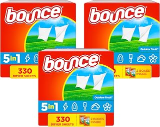 Bounce Dryer Sheets, 330 count, Outdoor Fresh Scent, Fabric Softener Sheets, Reduces Static, Softens and Fights Wrinkles (Pack of 3)