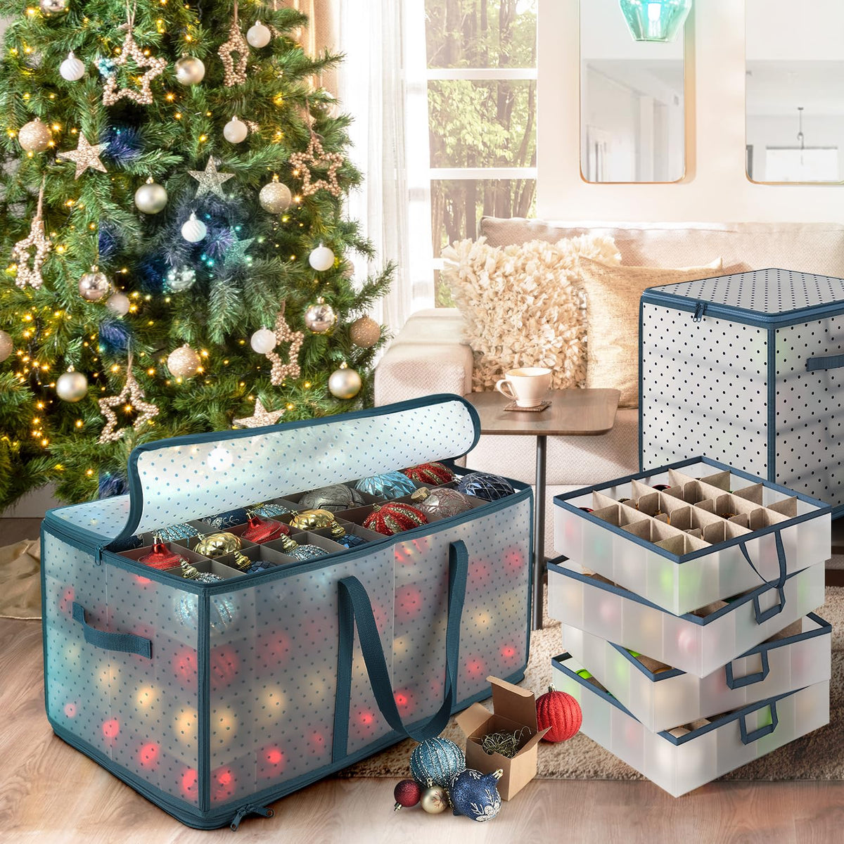 Hearth & Harbor Ornament Storage Box, Holds 128 Ornaments, Clear