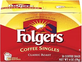Folgers Coffee Singles Classic Roast Coffee Bags, 6 Ounce - 38 Count each (Pack of 6)