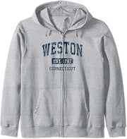 Weston Connecticut CT Vintage Athletic Sports Design Zip Hoodie