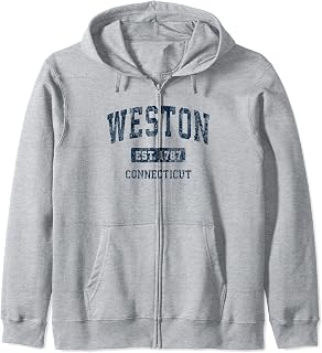 Weston Connecticut CT Vintage Athletic Sports Design Zip Hoodie