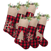 Bunny Chorus Christmas Stockings, 18 Inch Red Black Buffalo Plaid, Set of 6