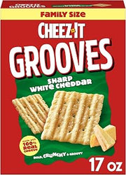 Cheez-It Grooves Crunchy Cheese Crackers, Snack Crackers, Lunch Snacks, Family Size, Sharp White Cheddar, 17oz Box (1 Box)
