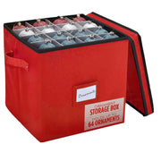 Handy Laundry Ornament Storage Box, Holds 64 Items, Adjustable Dividers, Red