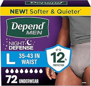Depend Night Defense Adult Diapers for Men, Large, 72 Count