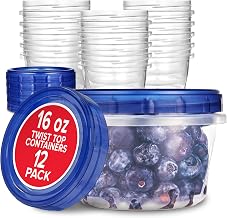 Stock Your Home 16oz Plastic Containers with Twist Top Lids (12 Pack) – 2-Cup Freezer Containers for Leftovers, Airtight Reusable Soup Storage, Microwave & Dishwasher Safe