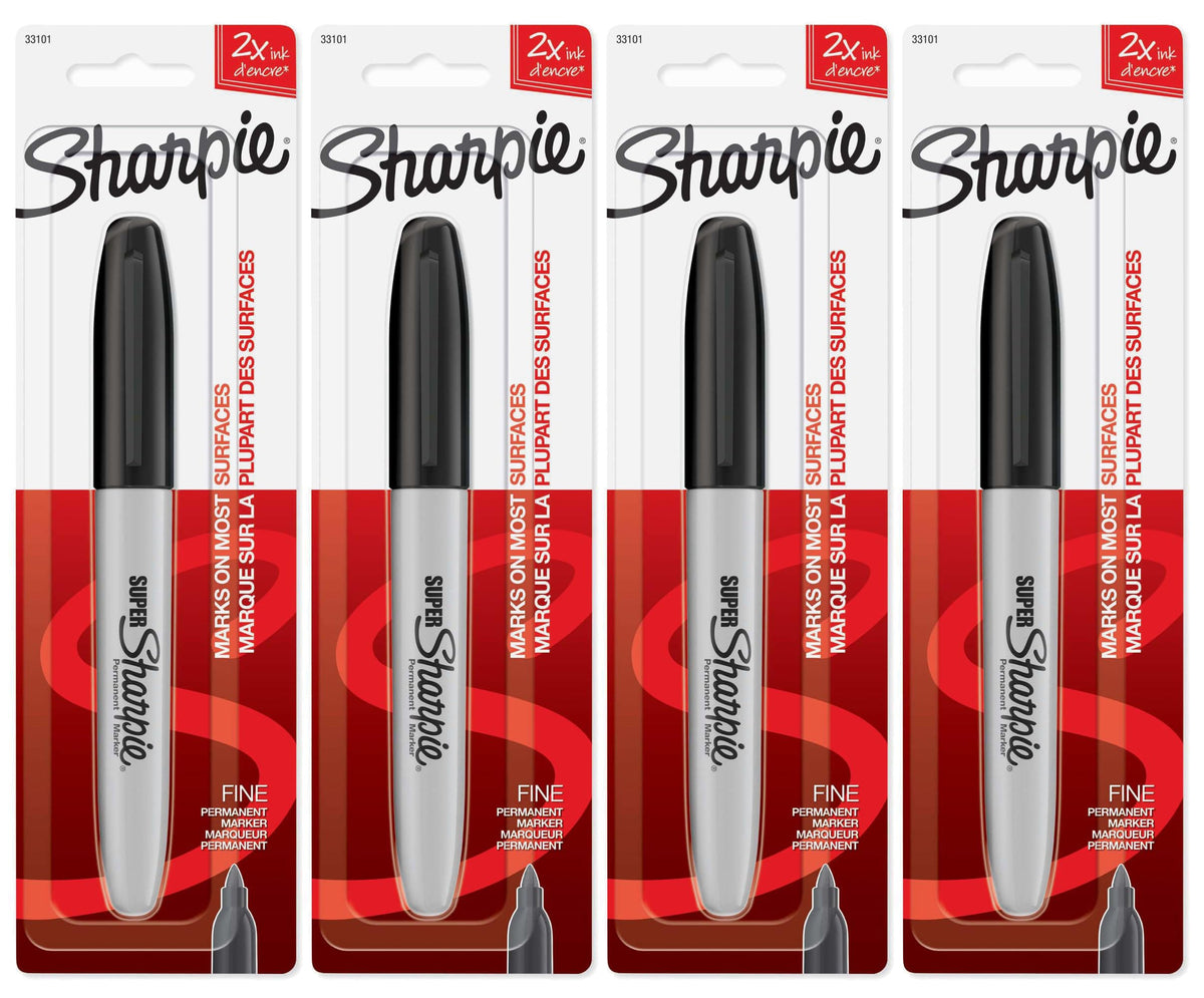 Super Permanent Marker by Sharpie – 1 Count (Pack of 4), Black, Pack of 4, Model 33101PP4PK