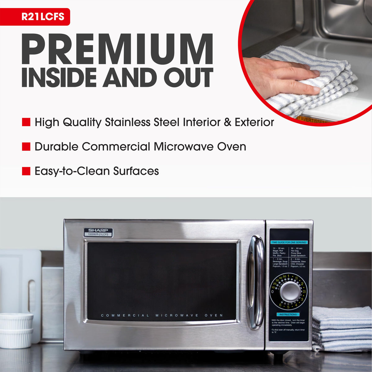 R-21LCFS Medium Duty Commercial Microwave (Dial Timer by Sharp – 1.0 cubic_feet, Stainless Steel, Silver