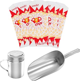 Popcorn Machine Supplies Set, 100 Popcorn Bags (1 oz. Paragon 1029), 1-12 oz. Popcorn Scoop, 1-10 oz. Popcorn Season Salt Shaker