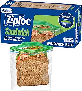 Ziploc Sandwich and Snack Bags, Easy Open and Close, Plastic Food Storage Bags, 105 Bags Total