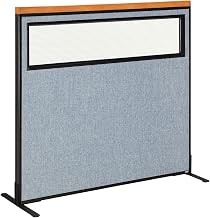 Global Industrial 48-1/4"W x 43-1/2"H Deluxe Freestanding Office Partition Panel with Partial Window, Blue
