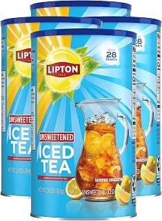 Lipton Unsweetened Iced Tea Mix, Sugar-Free Black Tea, 28 Quarts Each (Pack of 4), Made from Real Tea Leaves, Instant Cold Brew, Zero Calories, 112 Quarts Total