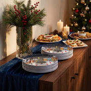 Molidiki Melamine Dinner Plates, 10.5 Inch Round, Snow House Christmas Set of 12