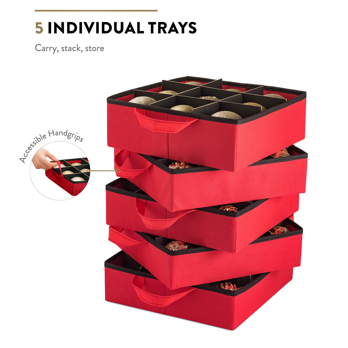 Zober Ornament Storage Box With Trays, Holds 73 Ornaments, Red