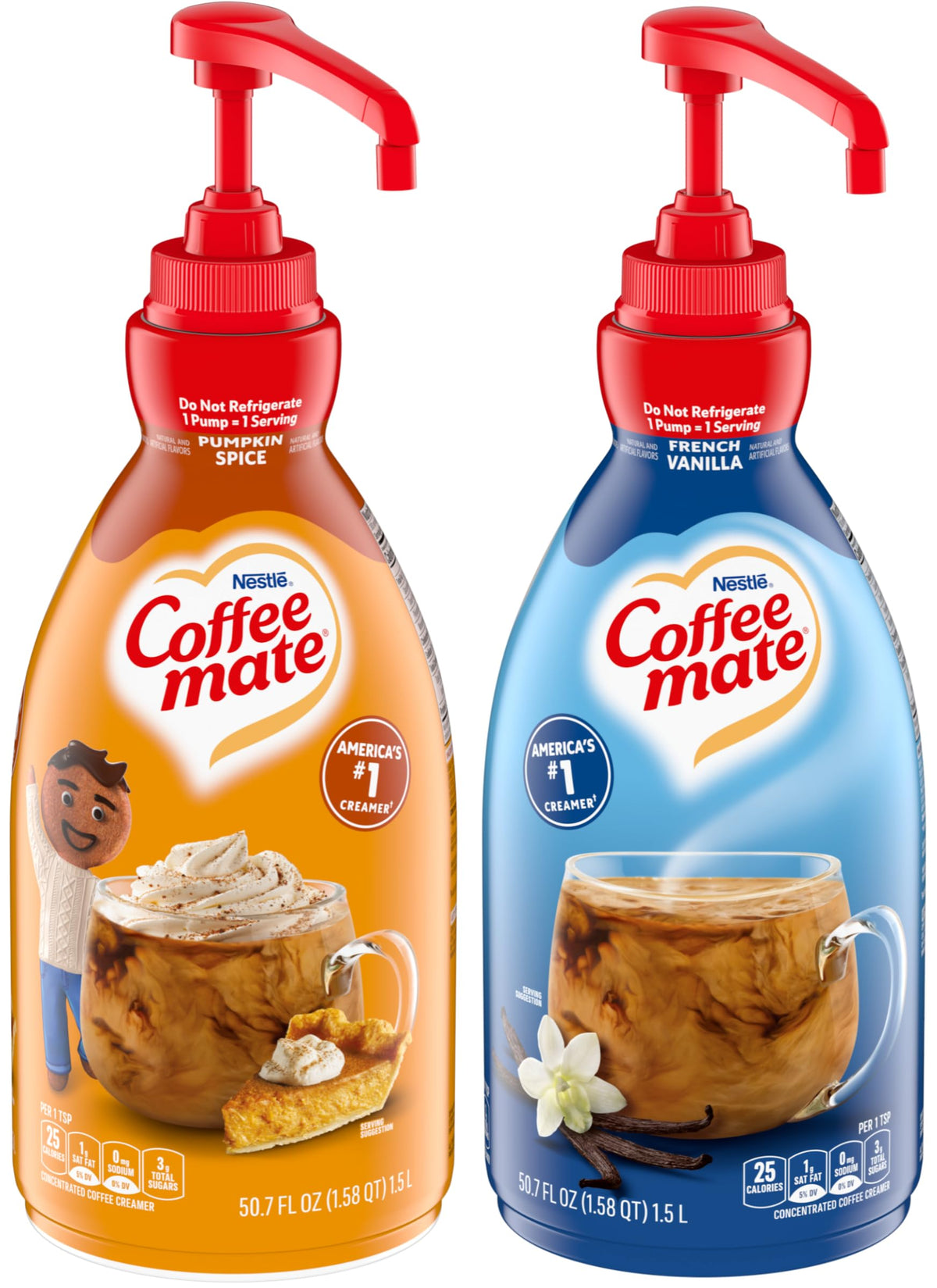 Coffee Mate Pumpkin Spice, French Vanilla / 50.7 Fl Oz (Pack of 2) / 2 Plant-Based Coffee Creamers