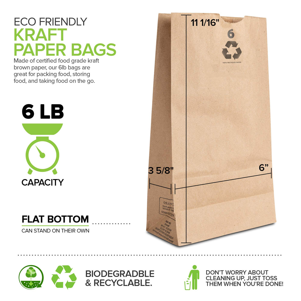 Stock Your Home 500 / 6"W x 3 5/8"G 11 1/16"H / Brown Food Storage Bags
