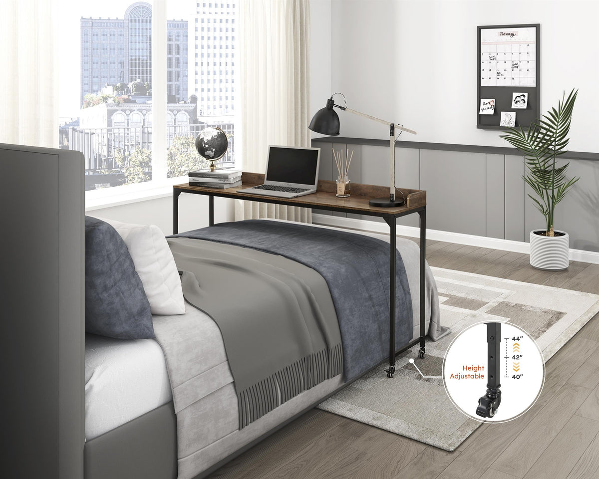 Sumter Adjustable Height Over-The-Bed Desk with Castors in Rustic Brown by Lexicon – Engineered Wood, Brown, Model 5963BR-22