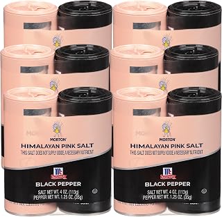 Morton Shaker Set - Himalayan Pink Salt (4 oz) & McCormick Ground Pepper (1.25 oz), 2-Piece Set (Pack of 6) for Cooking & Finishing