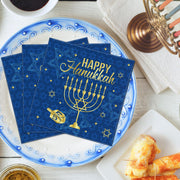 Honoson Hanukkah Napkins, 100 Count Paper Cocktail, Blue Gold