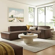 Modway Restore Faux Leather 3-Piece Modular L-Shaped Sectional Sofa in Espresso – Low Profile Vegan Leather Sectional Couch with Right-Facing Armchair, Corner Chair, and Left-Facing Chaise