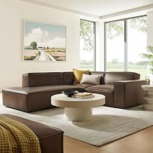 Modway Restore Faux Leather 3-Piece Modular L-Shaped Sectional Sofa in Espresso – Low Profile Vegan Leather Sectional Couch with Right-Facing Armchair, Corner Chair, and Left-Facing Chaise
