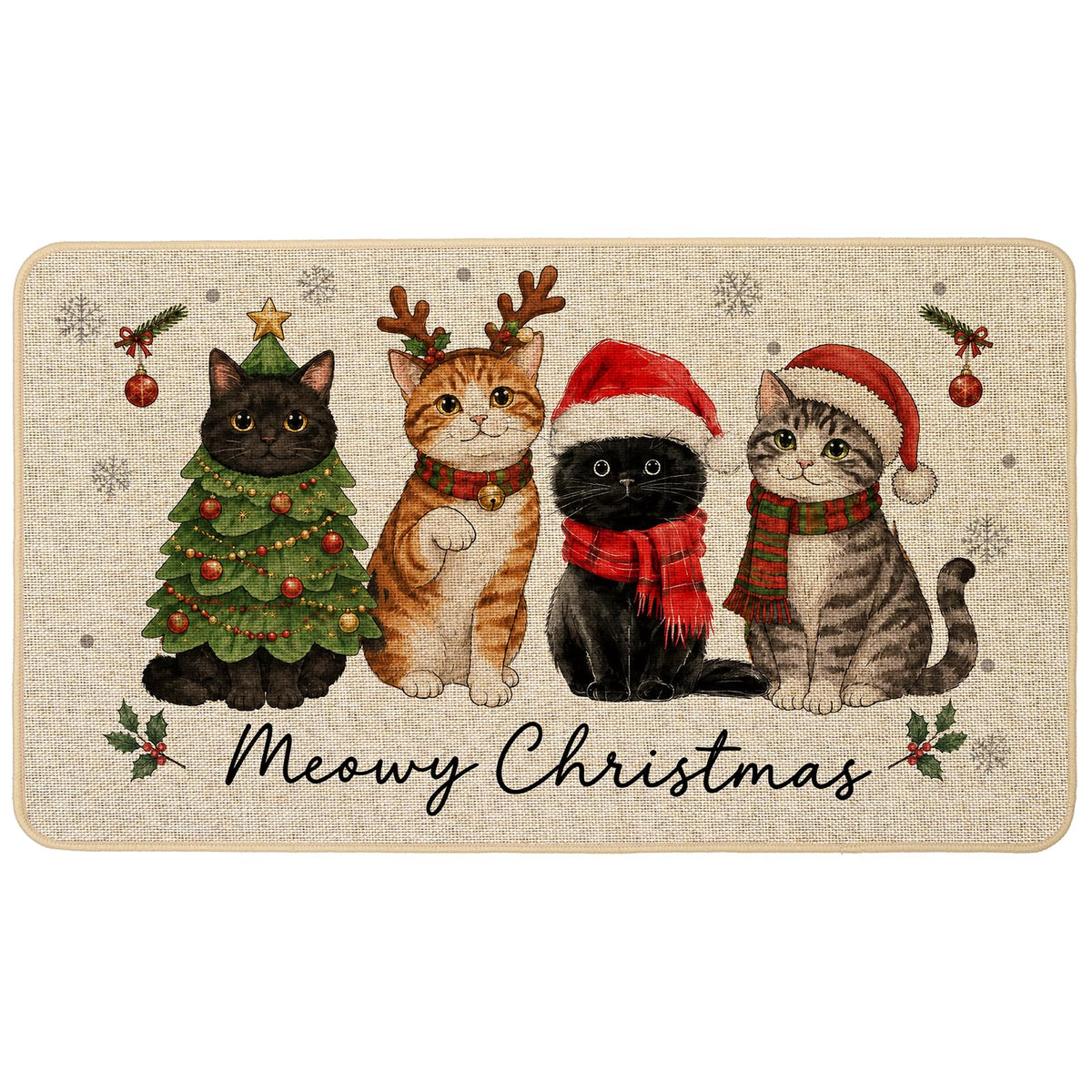 Baccessor Christmas Doormat, 17 x 29 Inches, Four Cats
