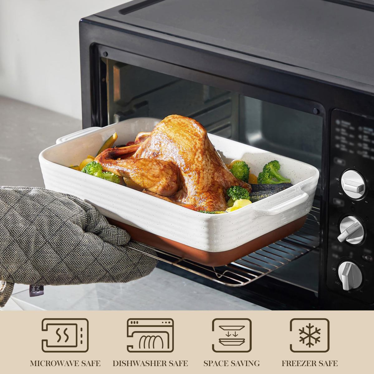 Malacasa Stoneware Baking Pan, 9x13 Inch Extra Large, Khaki White