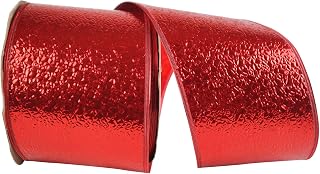 Reliant Ribbon Cracked Ice Display Wired Edge Ribbon, 4 Inch X 50 Yards, Red