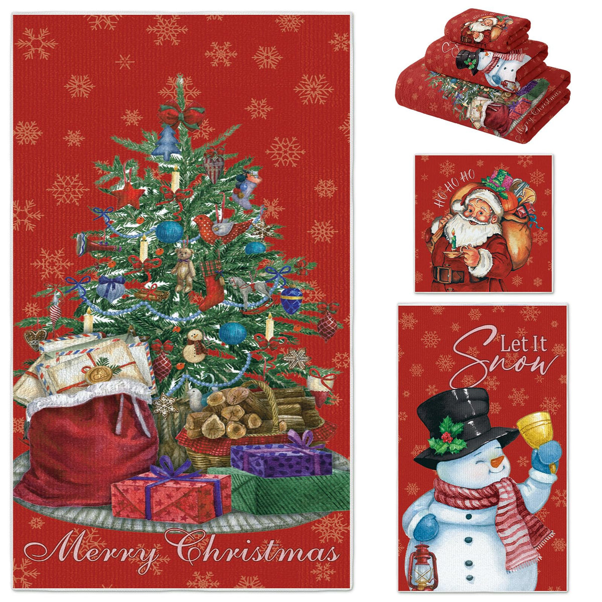 Moukeren Christmas Bath Towel Set, 3-Piece Microfiber, Multicolored