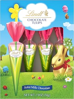 Lindt Chocolate Tulips, Tulip-Shaped Solid Milk Chocolate Easter Candy on a Stick, 4 Pack