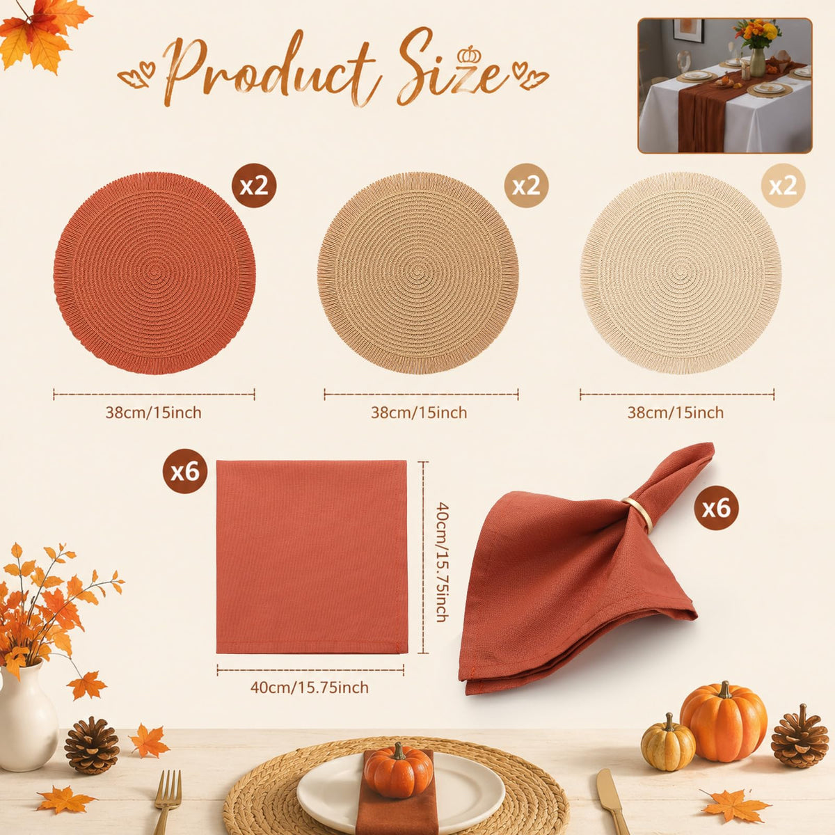 Batiyeer Thanksgiving Table Setting Kit, 71 Pieces, Terracotta