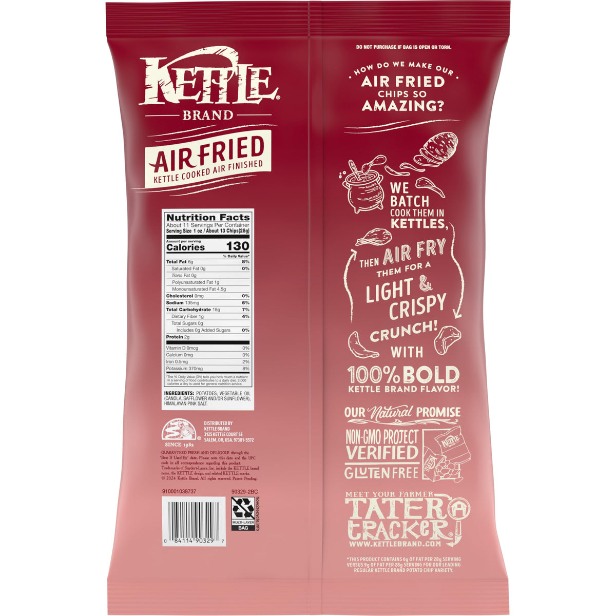 Kettle Brand Air Fried Himalayan Salt / 11.25 Ounce (Pack of 2) / 1 Potato